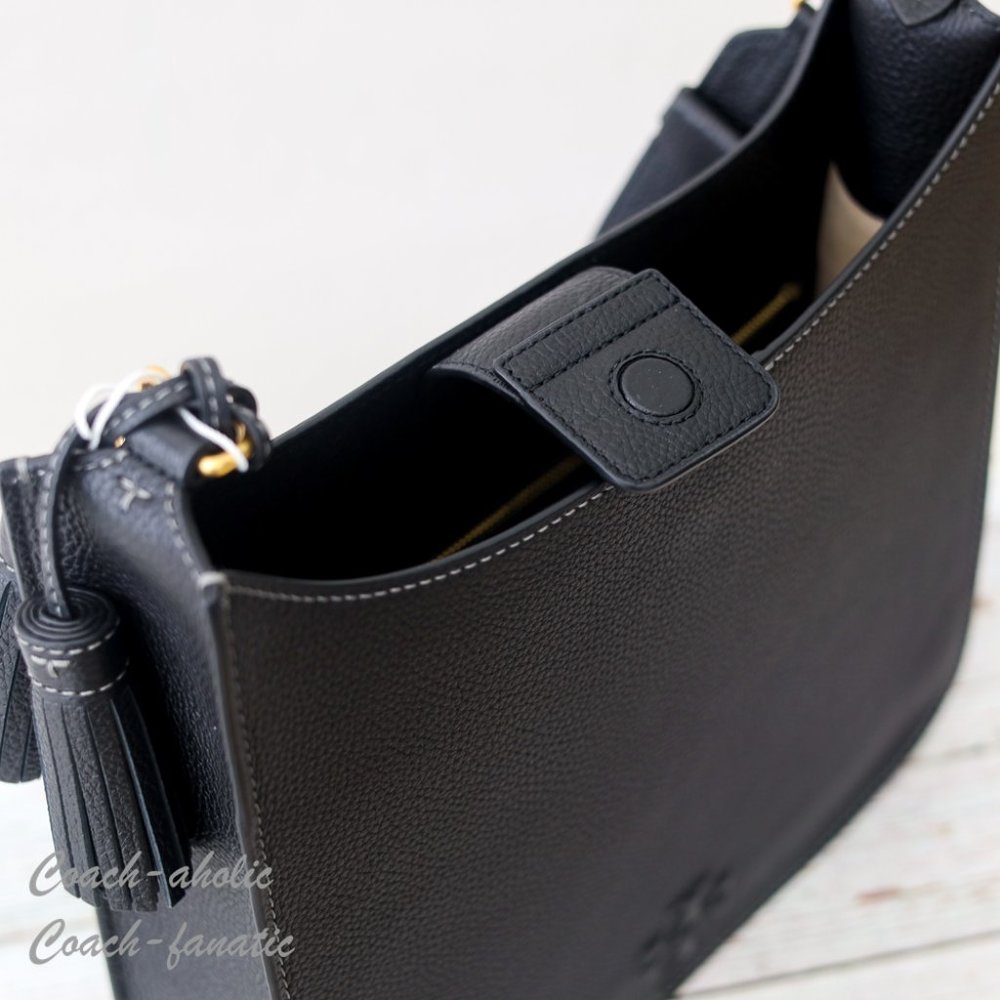 NWT Tory Burch Thea Web Large Shoulder Bag Leather Crossbody in Black - Picture 11 of 13